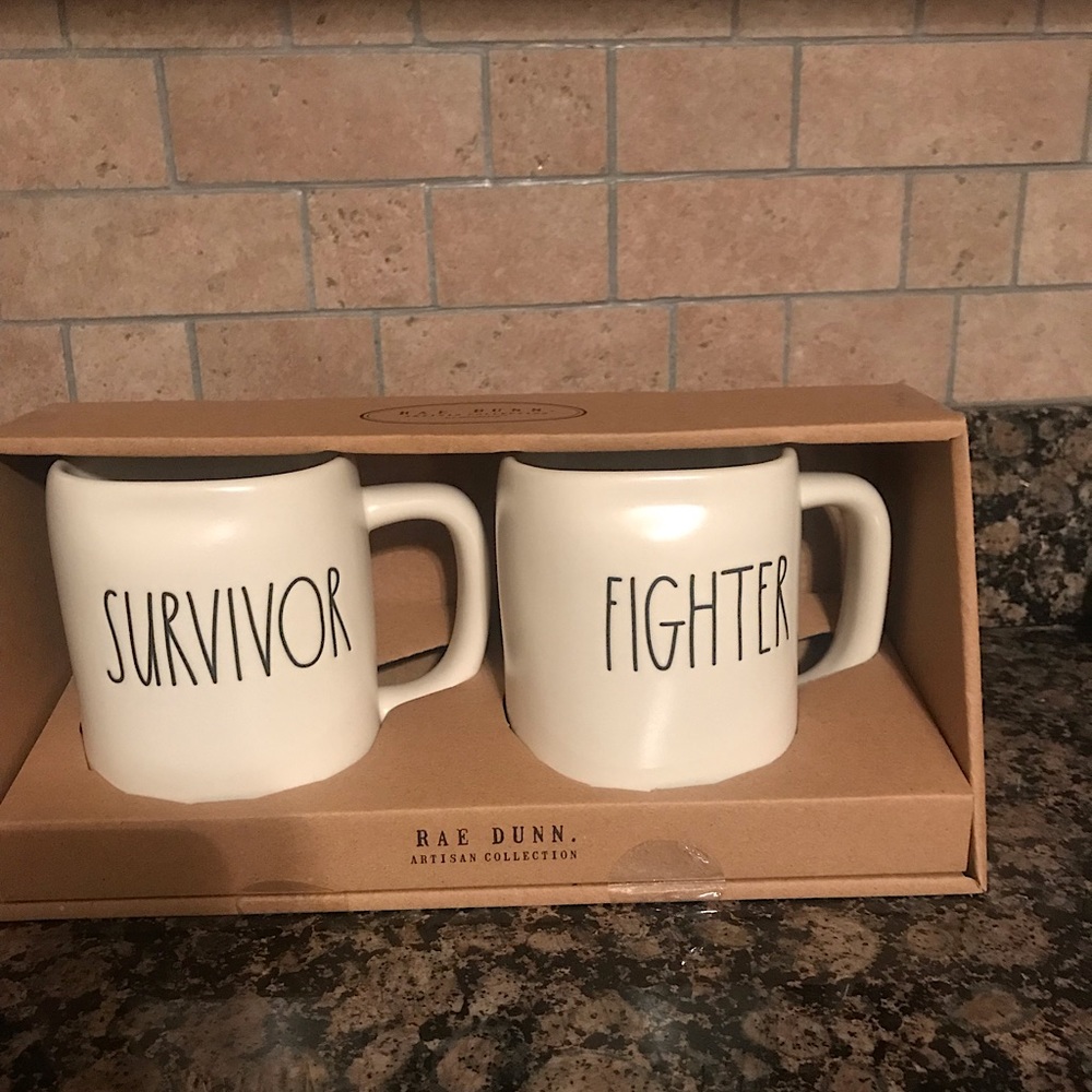 Rae Dunn Survivor/Fighter mug set